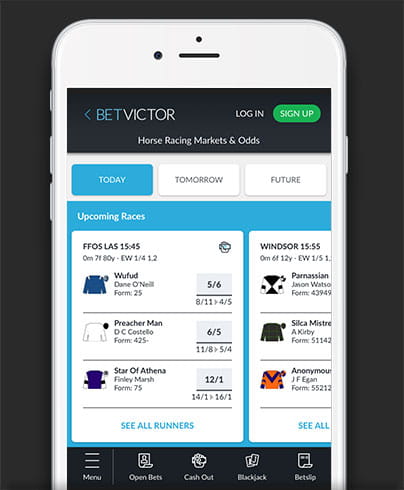 The BetVictor home screen on mobile