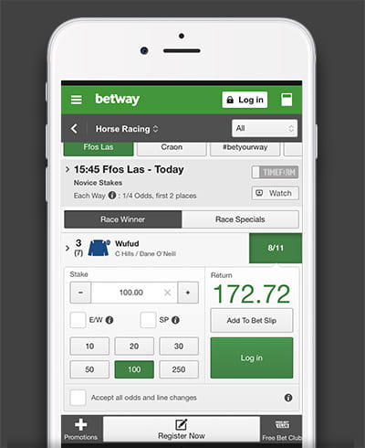 The bet confirmation on the Betway betslip on the mobile app