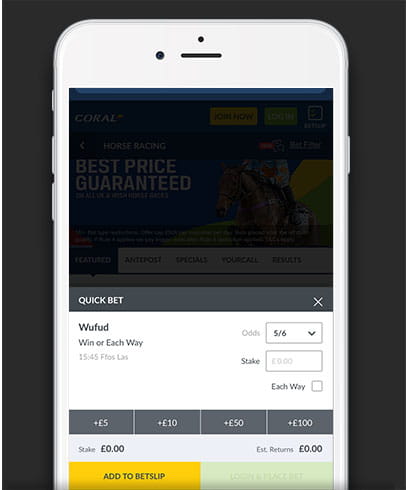 Step two of the bet placement process on Coral mobile app