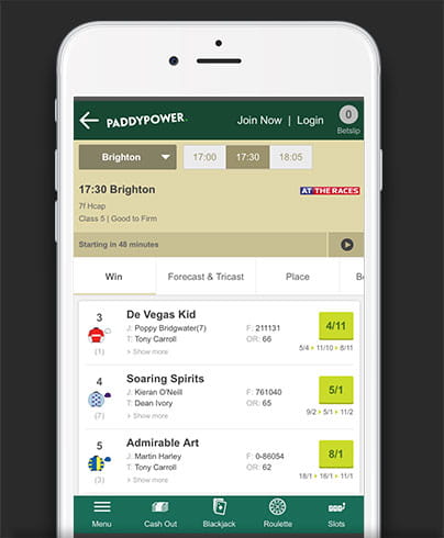 The home directory of the Paddy Power mobile app