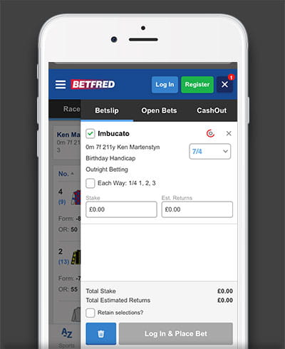 The betslip of the Betfred mobile app