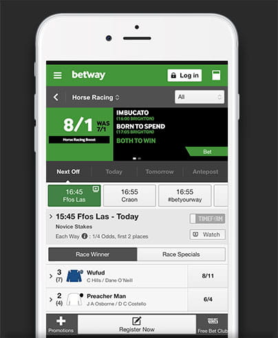 The horse racing home directory on the Betway mobile app