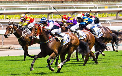 A modern Chester May Festival race, with jockeys jostling to win