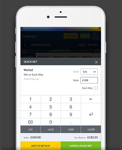Step three of the bet placement process on Coral mobile app