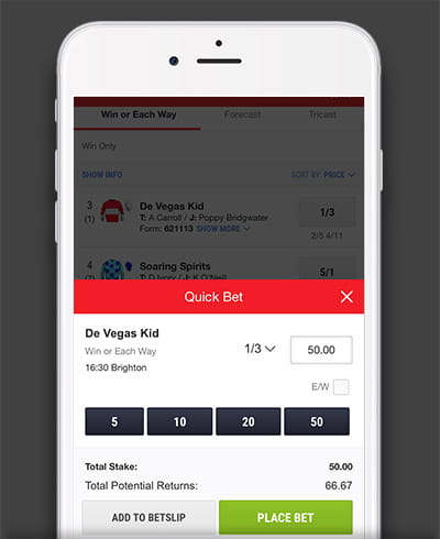 Step three of the bet placement process on Ladbrokes mobile app