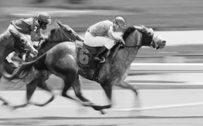 A vintage Newmarket July Festival race in black and white