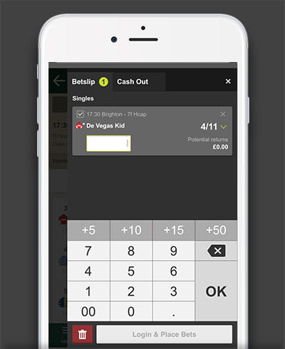 The betslip on the Paddy Power mobile app