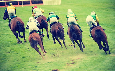 Vintage picture of two horses running at Doncaster Racecourse