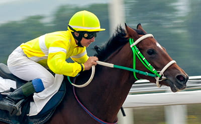 A modern Wetherby race. focussed on a single jockey riding