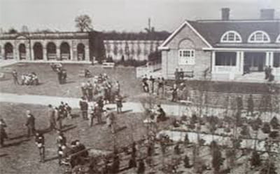 A vintage view of the York Racecourse n black and white