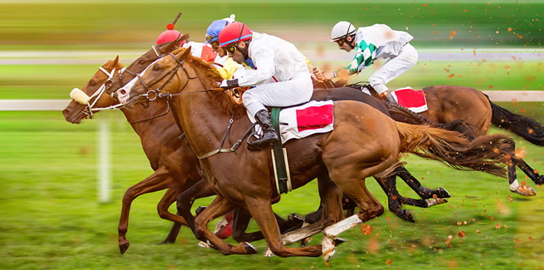 Horses racing on a track