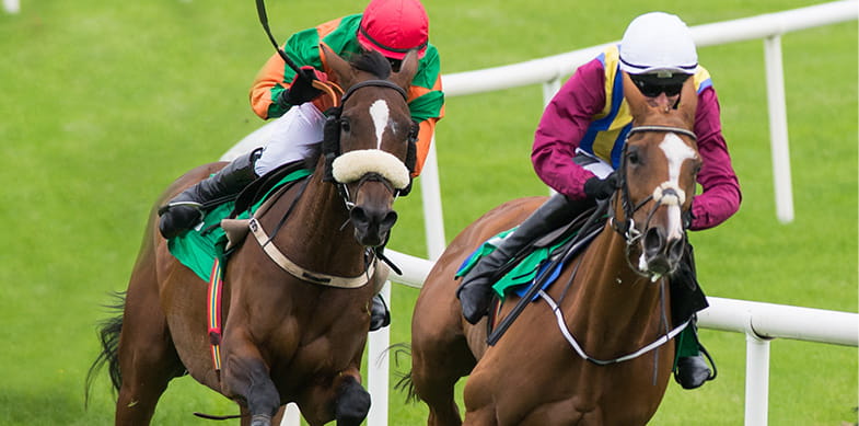 Horses racing on a track